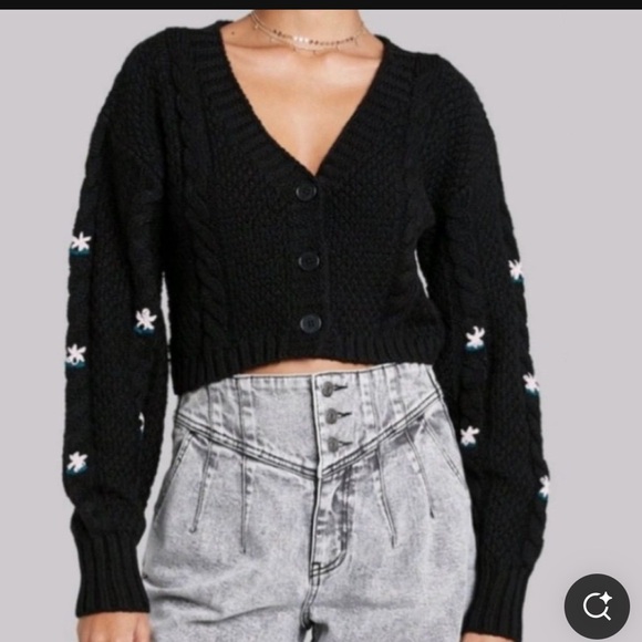 Spring Black Cropped Chunky Cardigan - Picture 3 of 4